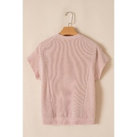 Smoke Gray Solid Corded Knit Short Sleeve T Shirt and Wide Leg Pants Set - L thumbnail