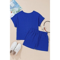 Sky Blue Jacquard Textured Buttoned Tee and Shorts Set - XL thumbnail