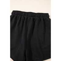 Black Textured Half Zip Kangaroo Pocket Top Drawstring Shorts Set - L thumbnail