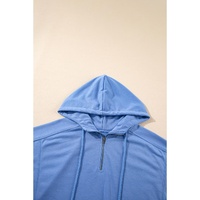 Sky Blue Casual Zipped Short Sleeve Hoodie and Shorts Set - L thumbnail
