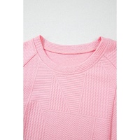 Pink Textured Pearled Ruffled Sleeve Wide Leg Pants Set - L thumbnail
