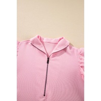 Pink Textured Ruffled Sleeve Zipped Top and Wide Leg Pants Set - XL thumbnail