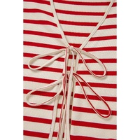 Red Stripe Lace-up Front Top and High Waist Shorts Set - L thumbnail