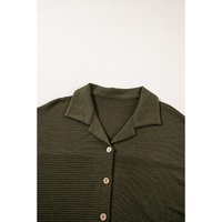 Four Leaf Clover Solid Color Textured Buttoned Shirt and Casual Pants Set - M thumbnail