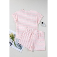 Pink Stripe Knitted Short Sleeve Top and Drawstring Shorts Set - XL thumbnail