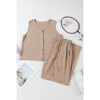 Goat Buttoned Vest Drawstring Wide Leg Pants 2pcs Set - M thumbnail