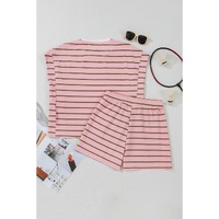 Pink Stripe Wide Short Sleeve Tee and Short Set - M thumbnail