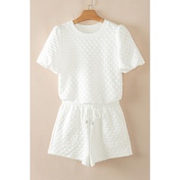 White Solid Color Checkered Texture Short 2pcs Outfit - S thumbnail