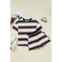 Black Stripe Short Sleeve T Shirt and High Waist Pocketed Shorts Set - S thumbnail