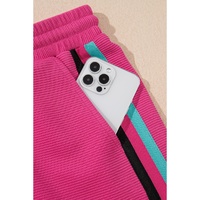 Strawberry Pink Striped Detail Flutter Sleeve Zipped Collar Short Set - M thumbnail