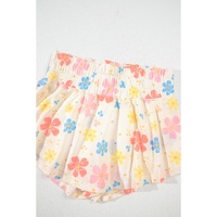 Apricot Floral Print Crop Top Wide Leg Short Set - M thumbnail