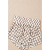 Brown Checkerboard T Shirt and High Waist Skorts 2 Piece Outfit - S thumbnail