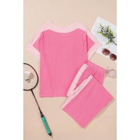 Sachet Pink 2-tone Colorblock Patchwork Corded 2pcs Outfit - M thumbnail