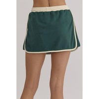 Evergreen Color Contrast Loose Pullover and Lace-up Waist Skort Set - L thumbnail