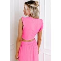 Bonbon Textured Ruffle Trim Crop Vest Lace-up Long Skirt Set - M thumbnail