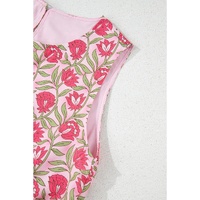 Pink Floral Print Puffy Cropped Tank and Mini Skirt Set - M thumbnail