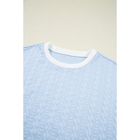 Beau Blue Contrast Trim Textured Crewneck Tee and Pocketed Skirt Set - L thumbnail