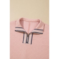 Light Pink Striped Collared Zip up Textured Skirt Set - L thumbnail