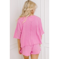 Sachet Pink Loose Fit Half Sleeve T Shirt and High Waist Skirt Set - M thumbnail