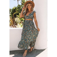 Azura Exchange Floral Ruffled Crop Top and Maxi Skirt Set - L thumbnail