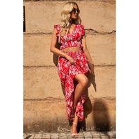 Azura Exchange Floral Ruffled Crop Top and Maxi Skirt Set - L thumbnail