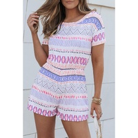 Multicolor Aztec Print Short Sleeve Romper - M thumbnail
