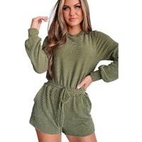 Pickle Green Corded Pullover Long Sleeve Drawstring Romper - L thumbnail