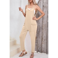 Apricot Side Pockets Harem Pants Sleeveless V Neck Jumpsuit - L thumbnail