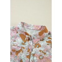 Pink Floral Short Sleeve Collared Button Front Romper - XL thumbnail