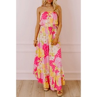 Multicolour Floral Print Ruffled High Waist Tube Top Loose Jumpsuit - M thumbnail