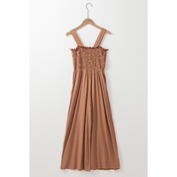 Dusty Pink Ruffled Shirred Wide Leg Sleeveless Jumpsuit - L thumbnail