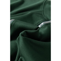 Blackish Green Collared Half Zip French Terry Knit Drawstring Casual Romper - S thumbnail