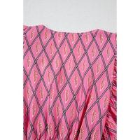 Pink Paisley Geometric Print V Neck High Waist Romper - L thumbnail