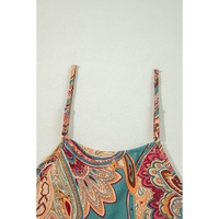 Red Paisley Printed Spaghetti Straps Elegant Wide Leg Jumpsuit - L thumbnail