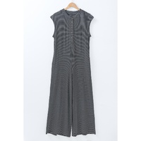 Black white Striped Print Buttoned Wide Leg Sleeveless Jumpsuit - XL thumbnail
