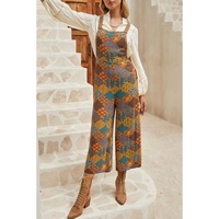 Multicolour Boho Floral Print Crossed Straps Ankle-length Jumpsuit - M thumbnail