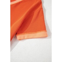 Russet Orange Two-tone Short Sleeve V Neck Patched Pocket Loose Romper - L thumbnail