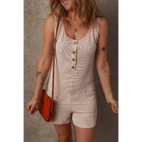 Parchment Corded Knit Side Pockets Buttoned Sleeveless Romper - L thumbnail