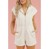 Jet Stream Textured Zipped Front V Neck Collared Casual Romper - L thumbnail