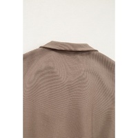 Dark Khaki Textured Short Sleeve Half Zip Drawstring Waist Romper - L thumbnail