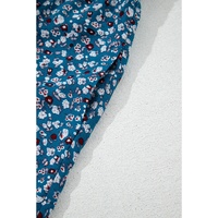 Blue Vintage Boho Floral Smocked Short Puff Sleeve Wide Leg Jumpsuit - M thumbnail
