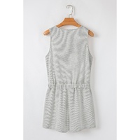 Light Grey Waffle Knit Sleeveless Buttoned Front Drawstring Waist Romper - L thumbnail