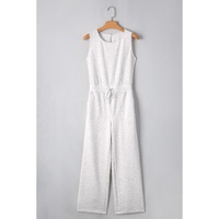 Light Grey Solid Color Crew Neck Drawstring High Waist Sleeveless Jumpsuit - L thumbnail