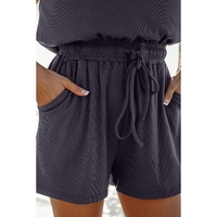 Bristol Black Knit Open Back Cap Sleeve Drawstring Romper - L thumbnail