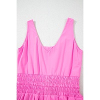 Sachet Pink Plain Sleeveless Loop Drawstring Cinched Waist Romper - L thumbnail