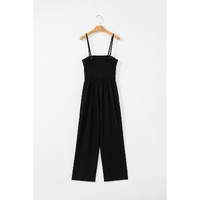 Black Spaghetti Straps Shirred Bodice Pocketed Wide Leg Jumpsuit - M thumbnail