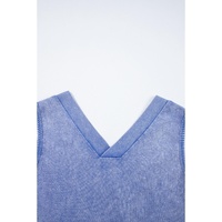 Sky Blue Mineral Wash Pocketed Sleeveless V Neck Loose Romper - L thumbnail