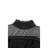 Black Sheer Dotty Long Sleeve Ribbed Velvet Bodysuit - S thumbnail