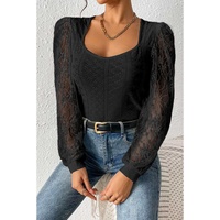 Black Frenchy Contrast Lace Bishop Sleeve Bodysuit - L thumbnail