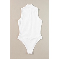 White Zip up Mock Neck Ribbed Sleeveless Bodysuit - M thumbnail